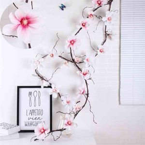 185 cm artificiale magnolia seta fiore finto di alta qualità orchidea parete rami di un albero rattan s vite decorazione di nozze 210831