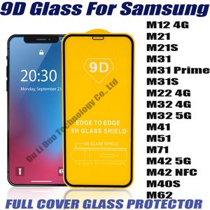 9D cobertura completa Protetor de tela de vidro temperado para Samsung Galaxy M12 M22 M32 4G 5G M41 M71 M42 M40S M62 M21 M21S M31 Prime M31S M40 M11 M51