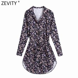 Kobiety Vintage Purple Floral Print Business Shirt Dress Office Lady V Neck Bow Miste Sastes Casual Mini Vestidos DS4813 210416