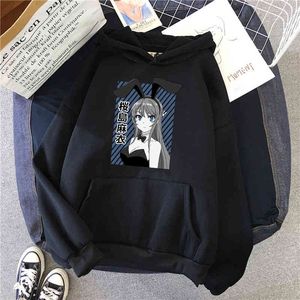 Mai Sakurajima Print Man Vintage Sweatshirt Oversize Casual Loose Hooded Pullover Fashion Cartoons Anime Oversize Sweatshirts H1227