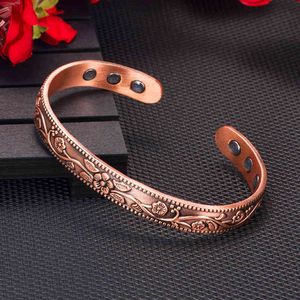 Pure Copying Femme Advantage mm Vintage Flower Energy Magnetic Copper Bracelet Adjustable Manchet Women s Bracelets