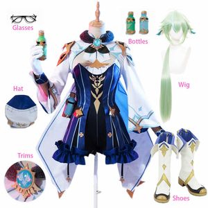 Game Genshin Impact Sucrose Cosplay Costume Women Anime Party Dress Halloween Carnival Outfit Wigs Shoes Glasses Y0903