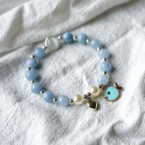 Bransoletka Perła Charm Bracelets Moonstone dla kobiety Blue Fish Ins Nisza biżuteria #YXS19