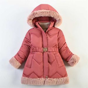 6 7 8 9 10 Years Autumn Winter Girls Jackets Keep Warm Thicken Fur Collar Fashion Christmas Coat Hooded Outerwear Kids Clothes 211204