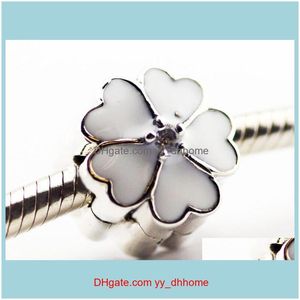 Charms fyndkomponenter juvelrypandora vit primrose clip emalj blomma charm 925 sterling sier lösa pärlor för tråd armband fashon