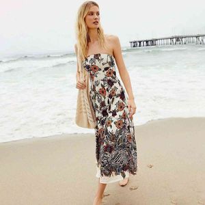 Jastie Boho Floral Print Maxi Dress Summer Bez Rękawów Tube Neck Flowle A-Line Dress Beach Casual Boho Hippie Kobiety Vestidos 210419