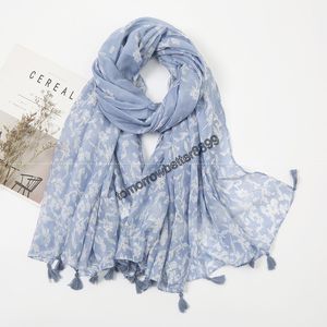 Eleganta tofsar Kvinnor Scarf Hijabs enthited Bomull Höst Högkvalitativ Head Wraps Stor Pashmina Foulards Women's Bandana