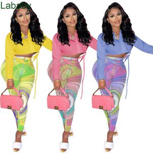 Mulheres Tracksuits Dois Peças Definir Designer Slim Sexy Cintura Alta Camisa e Leggings Outfits Calças Coloridas Conjuntos Casuais Roupas De Outono