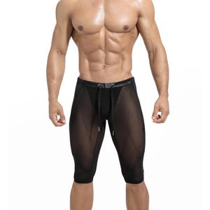 Underbyxor sexiga mens shorts se genom gym träning träningströjor män boxare underkläder sport manliga korta byxor leggings
