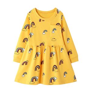 Jumping Meters Princess Rainbow Girls Dresses Cotton Long Sleeve Children Clothing For Party Kids Costume 210529
