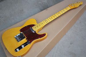 Fábrica personalizada loja luz amarela guitarra elétrica vintage sintonizadores maple fretboard vermelho pickguard basswood corpo cromo hardware