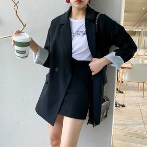 Kvinnors Högkvalitativa Blazer Casual Loose Mid-Length Women's Jacket Elegant Office Dubbelbröst Små kostym Feminin 210527