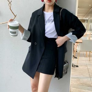 Damska wysokiej jakości Blazer Casual Loose Mid-Długość Damska Kurtka Elegancka Biuro Podwójne Breasted Small Suit Feminine 210527