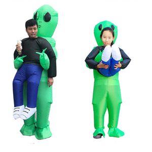 Adult Kids Unisex Inflatable Costume Green Alien Funny Blow Up Suit Party Fancy Dress Unisex Costume Ball Event Costume Q0910