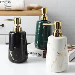 Liquid Soap Dispenser Golden Marble Texture Ceramic Portable Shampoo Bottle Hand Sanitizer Jar Bathroom Supplies 400ml Lotion