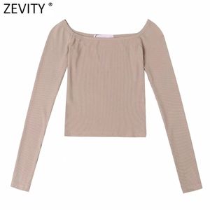 Women Sexy Solid Slash Neck Long Sleeve Chic Camis Tank Ladies Knitted Vest Slim T-shirt Casual Crop Tops LS7651 210416