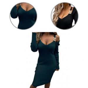 Casual Dresses Bodycon Dress Charming Off Shoulder Sling Lady Midi V-Neck Slim Fit Sweater