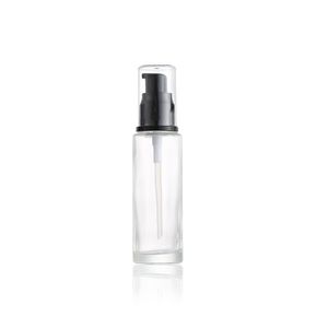 30ml 1 oz Clear Glass Lotion Pump Flaskor med svart Pumphuvud Tom Kosmetisk provbehållare för emulsion Face Cream Shampoo Gel