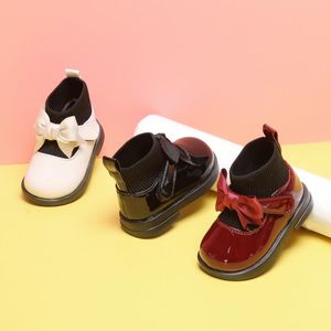 Stövlar vinter prinsessan baby bomull-vadderad liten tjej toddler skor barn patent läder söt båge röd beige svart färg