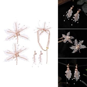 Fermagli per capelli Barrettes Ornamento per la testa con orecchini Set Sposa Coreano Perla Fiori filati Accessori per abiti da sposa Forcina in cristallo intrecciato MAEA9