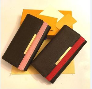 Wholesale red and pink fashion wallets single zipper pocke men women leather wallet lady ladies long purse with orange box card bag M60136