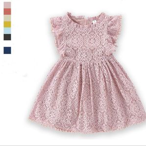 Abiti firmati per bambini Ragazze Abiti con pompon in pizzo Manica con volant Abito scava fuori Vestito da principessa per feste Primavera Autunno Abbigliamento boutique YL313