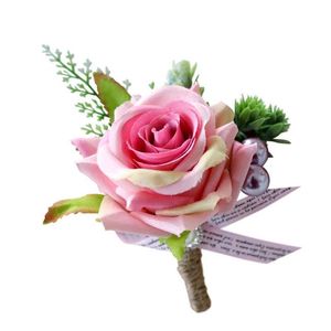 Dekoracyjne kwiaty Wieńce Rose Flower Silk Boutonniere Corsage Akcesoria Dekoracje ślubne