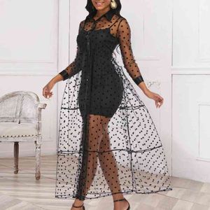 Kvinnor mesh tröja klänning svart transparent tulle polka dot se genom afrikansk sexig mode våren kvinnliga kläder tunika plus storlek XL 210416