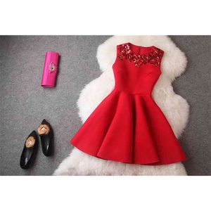 Autumn spring Women dress Sequins Smallmal Attire Will Take Space Cotton Vest Dresses Red Black Rose Dress 586H 210420