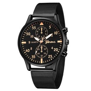 Armbandsur Mode Rostfritt Stål Svart Män Klockor Geneva Casual Dress Sport Quartz Man Watch Stilig Lyxklocka Reloj Hombre 2021