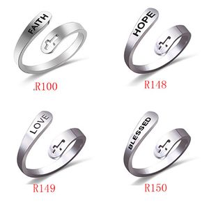 Faith Band Rings Adjustable Stainless Steel For Women Vintage Cross Hope Love Blessed Letters Open Ring round on fingers Jewelry Accessories Gift