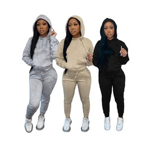 Novos ternos de jogging Mulheres Fleece Tracksuits Outono Roupas de Inverno Grosso Sweatsuits Com Capuz Calças Duas Peças Set Active Outfits Casual Sports Suti Atacado 6311