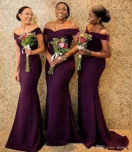 Afrikanska 2022 Nya Satin Off The Shoulder Mermaid Bridesmaid Dresses Maid of Honer Dress Back Zipper Wedding Guest Gowns BM0850