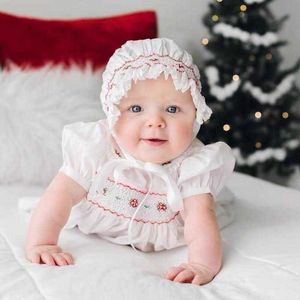 Baby flicka smocked vit klänning barn handgjorda smocking kungliga klänningar barn spanska broderi frocks spädbarn boutique kläder 210615