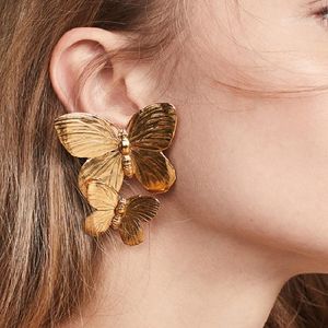 Stadnina UODCM Luksusowa Moda Okrągły Dangle Drop Korean Kolczyki Dla Kobiet Big Butterfly Gold Earring 2021 Biżuteria