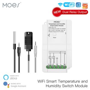 WiFi CONTROL Temperature Humidity Switch Module Sensor Dual Relay Output Smart Life App Wireless Controller Work with Alexa Google