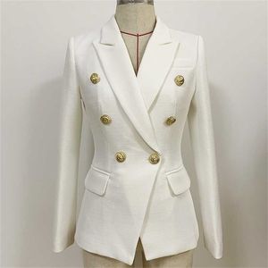Высокое качество Est Baroque Designer Blazer Куртка женская классическая металлическая кнопки льва двойной погружной тонкий фитинг Blazer 211116
