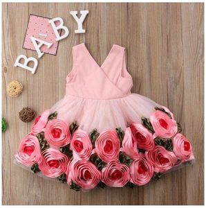 Ins Kleinkind Mädchen Blumenapplikation Spitzenkleid Halloween Kinder Bögen ärmellose Blume Märchen Baby Prinzessin 210529