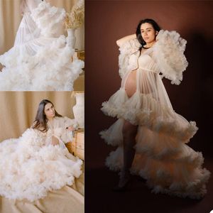 Szczegóły wdzięku Wave Plus Rozmiar Panie w ciąży Maternity Sukienka ślubowa Wzburzyć Długie Rękawy Koszulki Nocne dla Photoshoot Lingerie Bathrobe Nightwear Pokaż