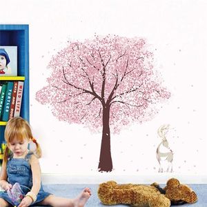 Adesivos de parede Árvore de cereja de florescência para escritório escritório crianças quarto decoração de casa DIY Pastoral Mural Art PVC Decalque Planta Pôsteres