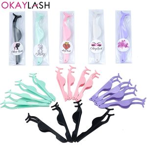 Okaylash 50pcs Atacado Custom Plastic Eyelash Tweezers OEM Label Privado Bulk Cilia Lash Pincers Aplicadores 210915