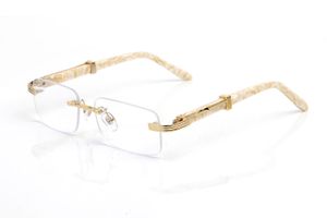 メンズバッファローホーンメガネサングラスボックブラウンレッドレンズゴールドメタルホワイト木製フレームリムレス眼鏡ルネットGAFAS