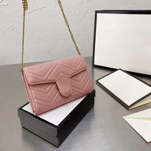 2021 Flat rectangular women s classic Wallet Vintage hardware buckle purse with chain Twill suture Design handbag colors