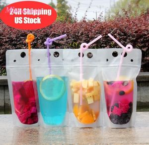 Wholesale DHL UPS Fast Delivery Disposable Clear Drink Pouches Bags Plastic Drinking Bag with Straw Reclosable Heat-Proof Juice Coffee Liquid Bags MT12
