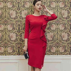 Elegancka sukienka ołówkowa biuro Kobiety Suma Seksowne Suknie Ol Business Work Sheath Bodycon Vestidos 210603