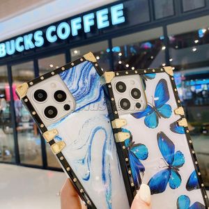 Fashion women iphone case blue butterfly dreamy square phone cases for iphone 7/8Plus XR X XS 11 11Pro Max 12mini 12Pro fast ship New
