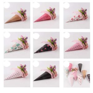 20pcs Ice Cream Holder Cone Flowers Wrapping Paper Gift Packaging Paper Flower Cones Bouquet Wedding Decoration Florist Supplies Y0712