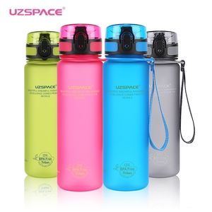 UZSPACE Sport Water Bottles Tritan Shaker Outdoor Travel Camping Hiking School Plastic Drink My Bottle for 500Ml/650ml/1L 211122