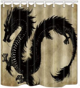 Duş perdeleri fantezi ejderha dekor Çin mitolojisi yılan tema su geçirmez polyester