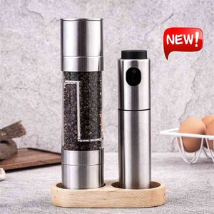 Manual Pepper Mill 2 i 1 Designs Rostfritt Stål Salt och kvarn Justerbar Keramisk Spice Kök Köksverktyg 210712